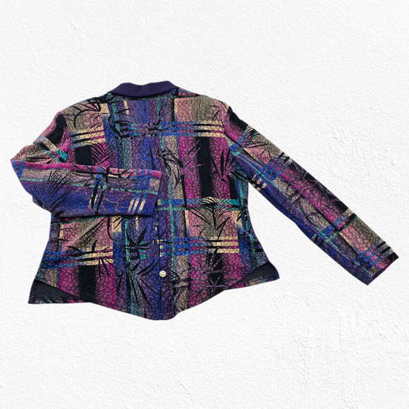 Vintage 90s Purple Jacquard Dress Set Jacket Career Party Two Piece Set Size 12 - Picture 10 of 16